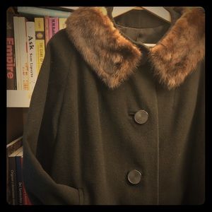 Vintage Black wool, fur collar coat S/M